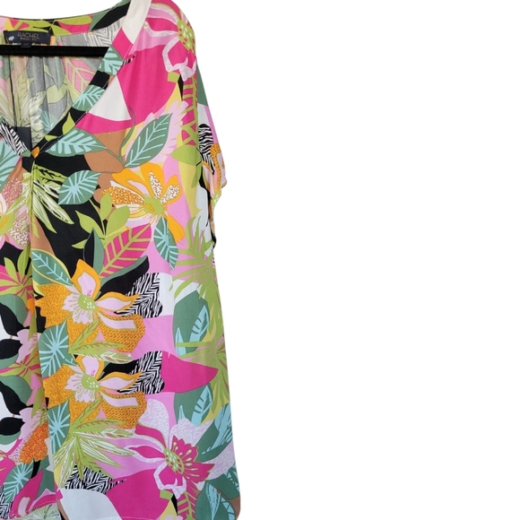 NWOT RACHEL Rachel Roy 2X Flutter Cap Sleeve Tropical Floral Tunic Pink Green - Picture 4 of 12
